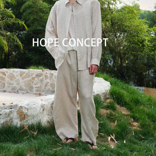 HOPECONCEPT夏天的亚麻天然空调松弛感阔腿弯刀亚麻阔腿裤#24105