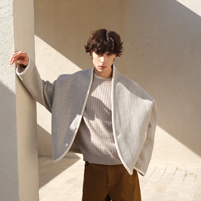 HOPECONCEPT柏林街头全羊毛人字纹肌理百搭老钱风上衣外套#25516