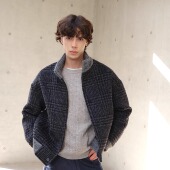 旷野之息复古格纹羊驼羊毛马海毛妮混纺立领通勤风夹克外套 25522