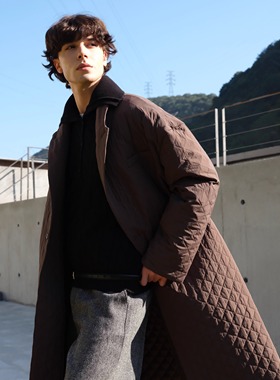 HOPECONCEPT极简菱形格立翻领西装领造型感休闲百搭棉服大衣25531