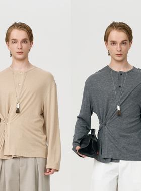 HOPECONCEPT极简刚需多穿法纽扣开衫慵懒美丽诺全羊毛长袖#25368