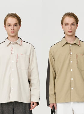 HOPECONCEPT趣味失序 随性慵懒感拼色缝线设计感早秋衬衫#25105