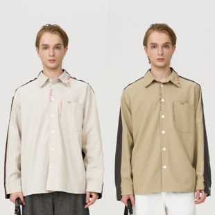 HOPECONCEPT趣味失序 25105 随性慵懒感拼色缝线设计感早秋衬衫