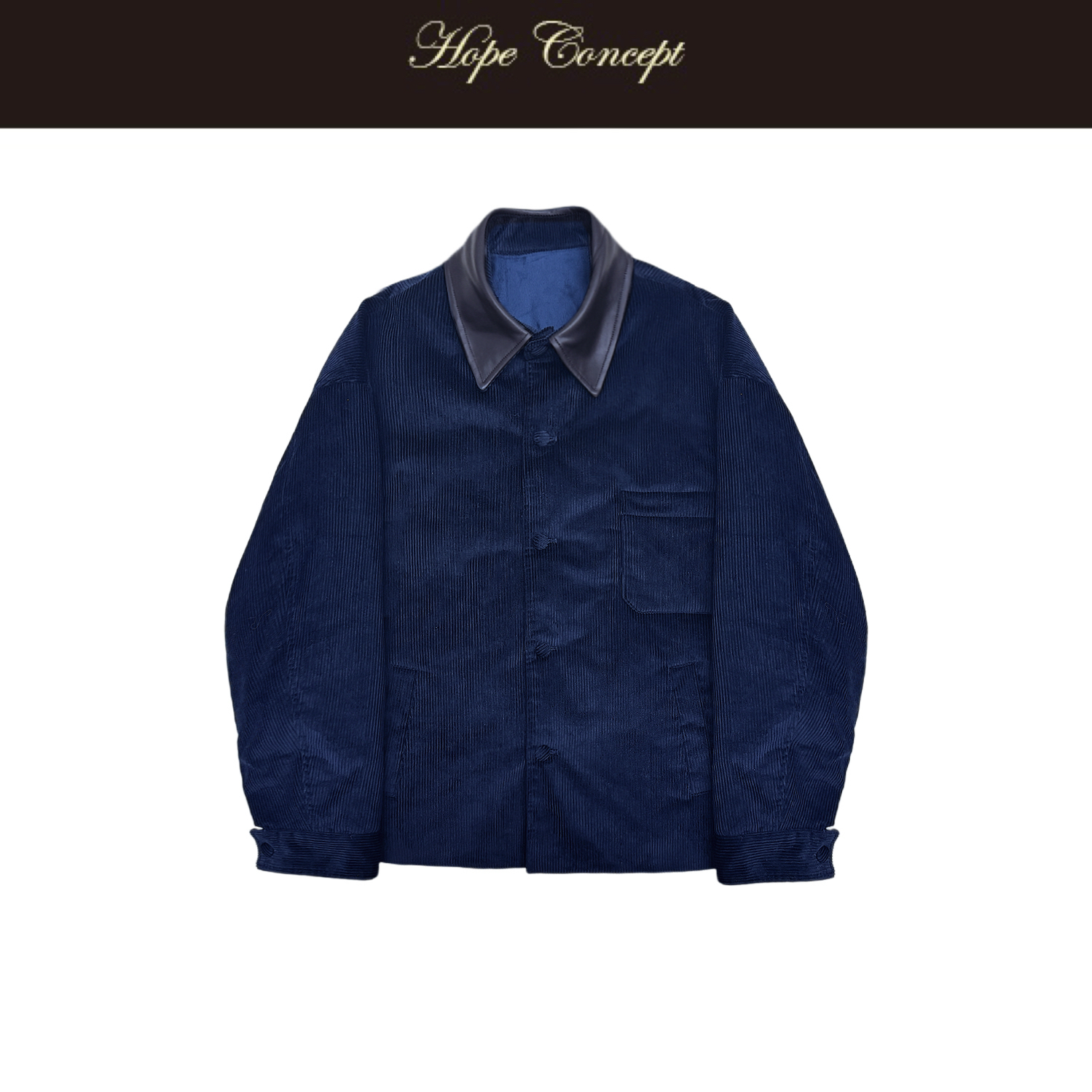 HOPECONCEPT冬日来信撞色皮领复古灯芯绒廓形羽绒服外套#25518