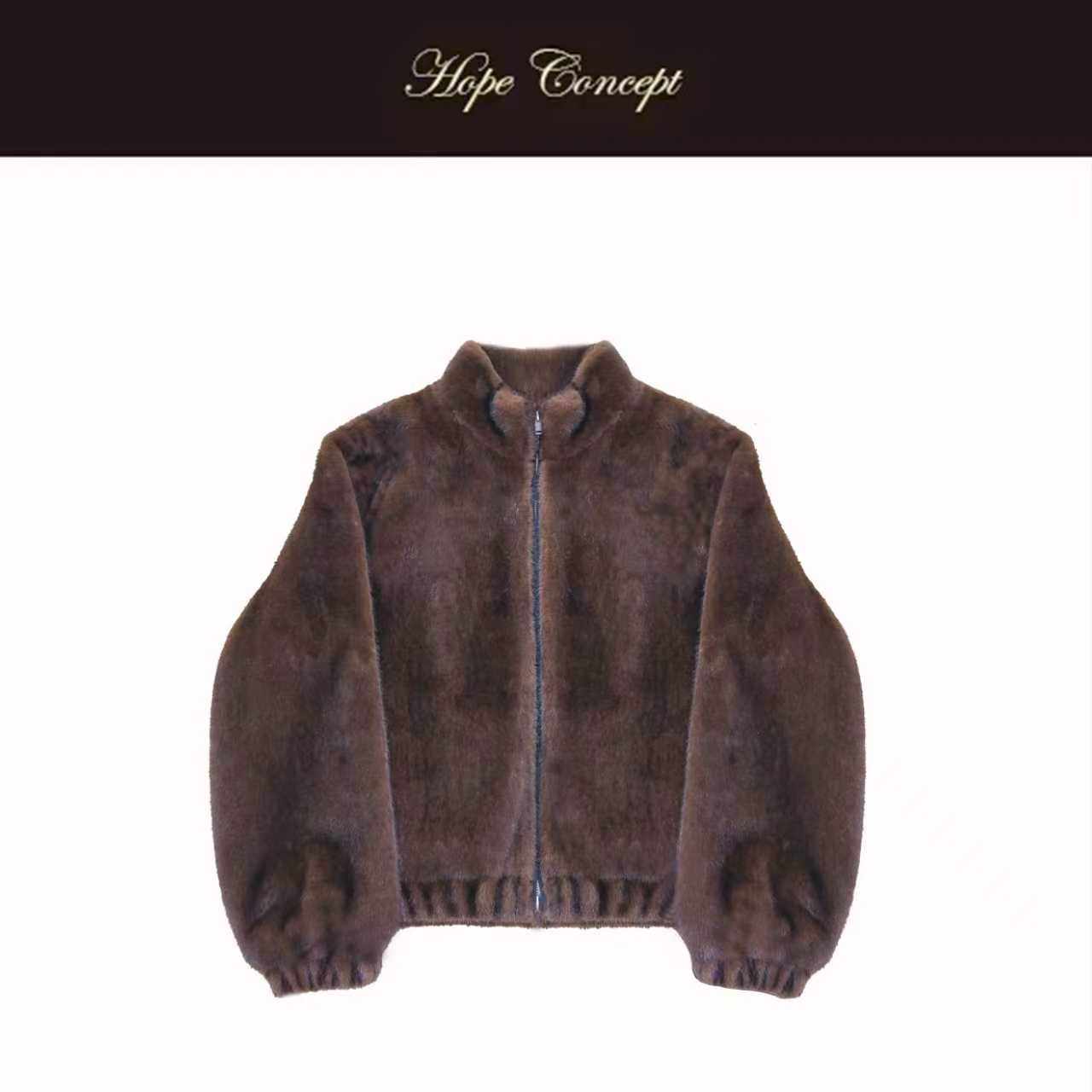 HOPECONCEPT冬天掌握氛围感的神立领廓形环保水貂毛夹克#AW05574