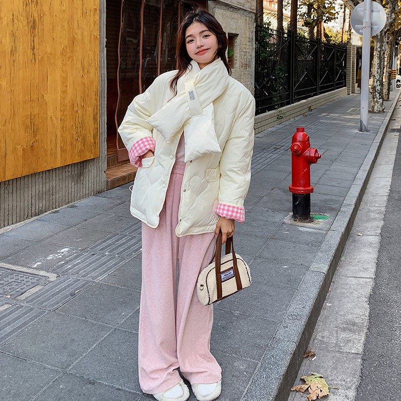 现货！时尚两面穿3件套短款羽绒服+围巾+手套278-3773-P290K439，女装羽绒服，三七家