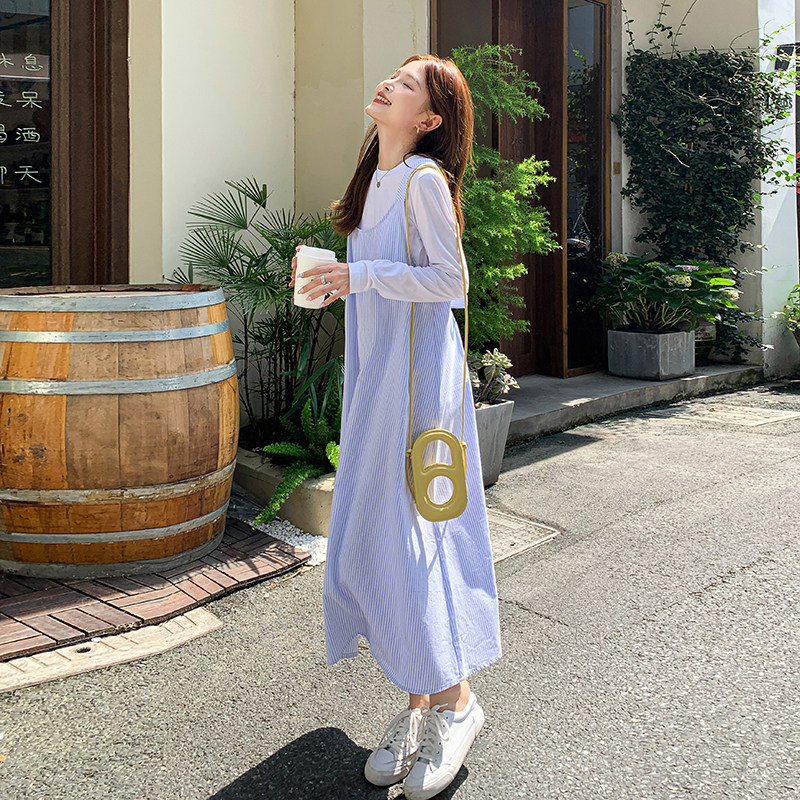 现货！25秋装时尚条纹连衣裙+T恤2件套套装278-37308-P120-K178,女装套装/套裙,三七家