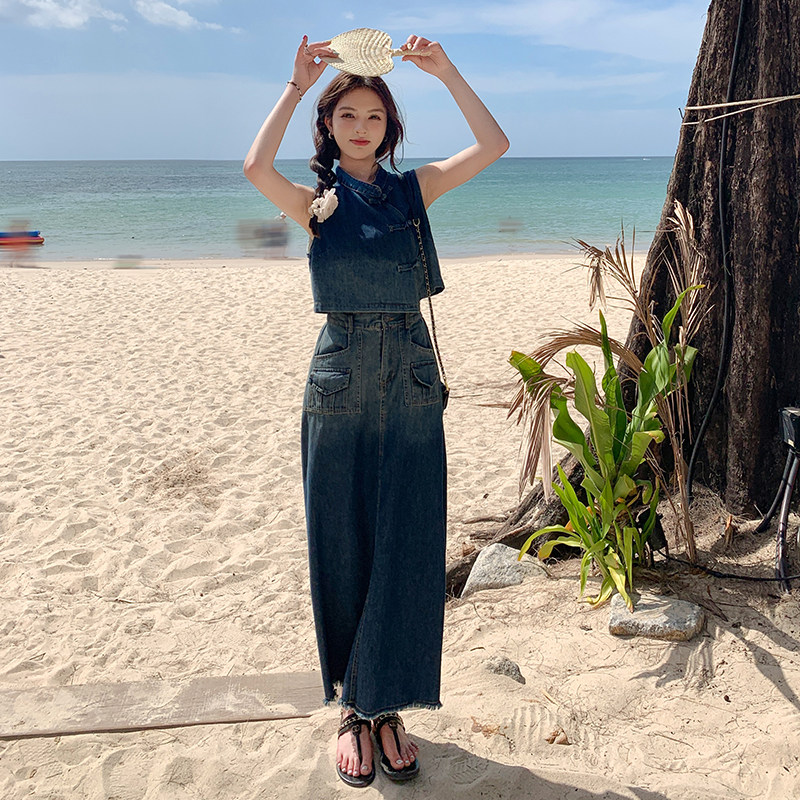 现货！25夏新款小个子时尚牛仔2件套渐变色套装278-3708-P140K218,女装套装/套裙,三七家