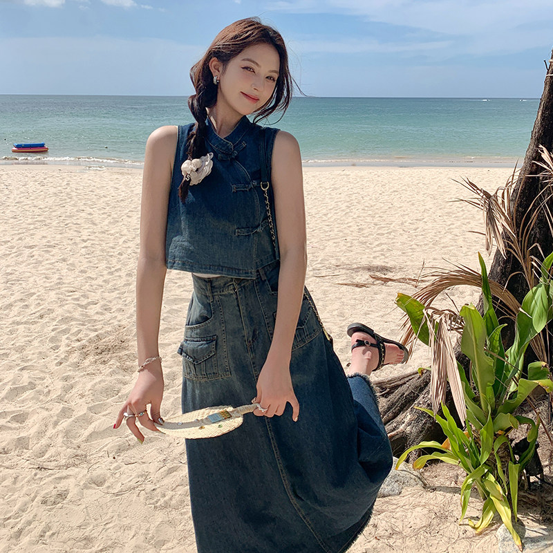 现货！26夏新款小个子时尚牛仔2件套渐变色套装278-3708-P140K218，女装套装/套裙，三七家