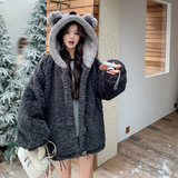 新款现货！可爱风百搭小熊帽款毛绒保暖外套278-8812-P225K338，女装皮草，三七家