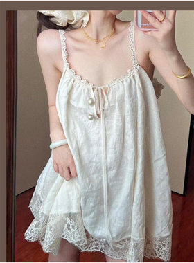 纯欲蕾丝花边吊带睡裙女夏季甜美少女大码宽松显瘦可外穿家居裙子