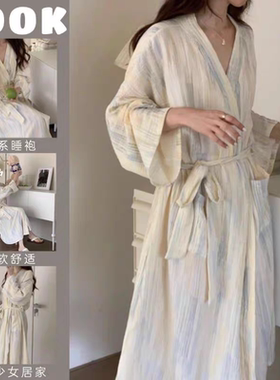 春秋女小熊系带可外穿长袖睡袍