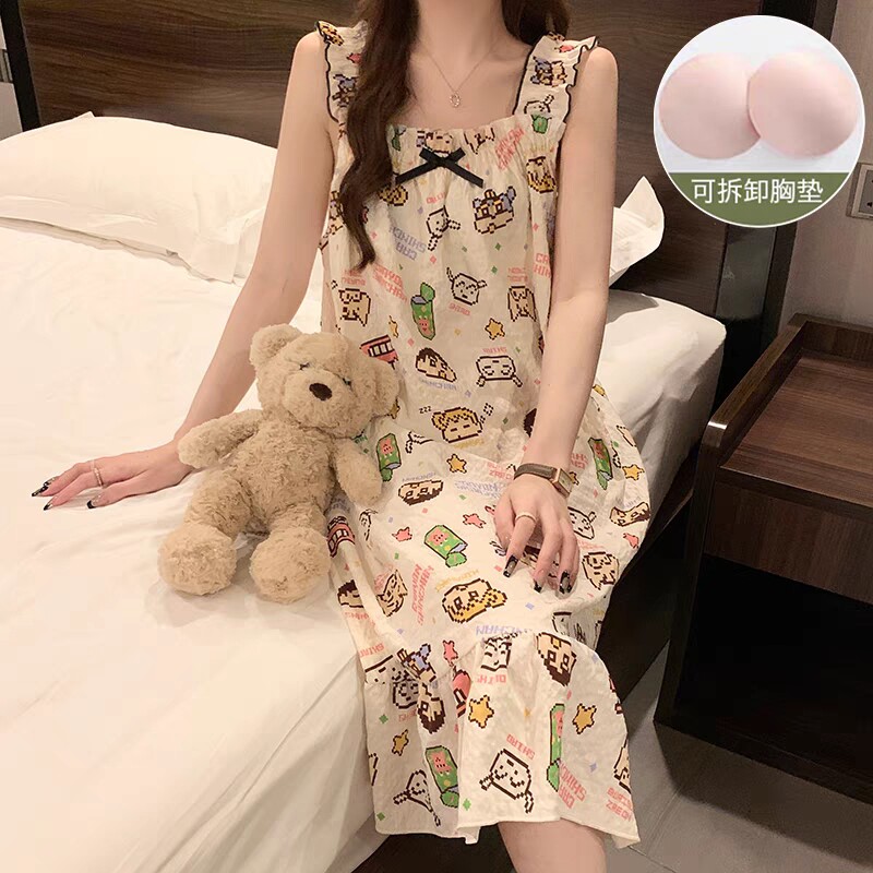睡裙新款胸垫夏季无袖夏天吊带甜美可爱少女薄款时尚家居服连衣裙