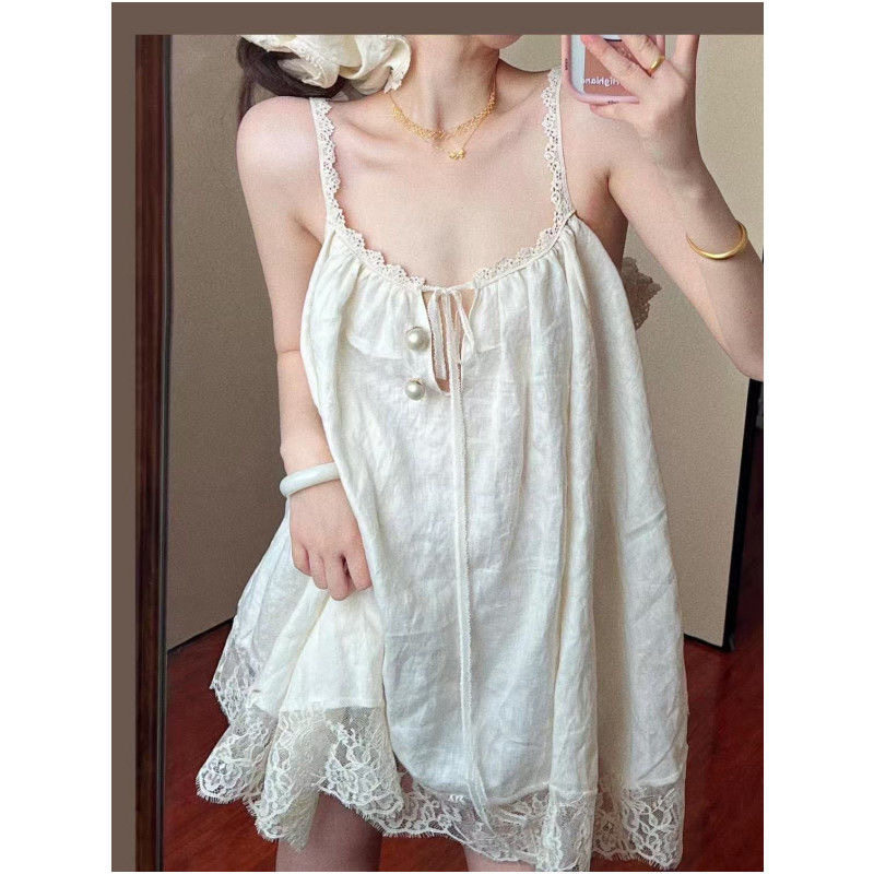 热销法式宫廷风蕾丝花边吊带睡裙女可外穿家居裙冬季吊带性感睡衣