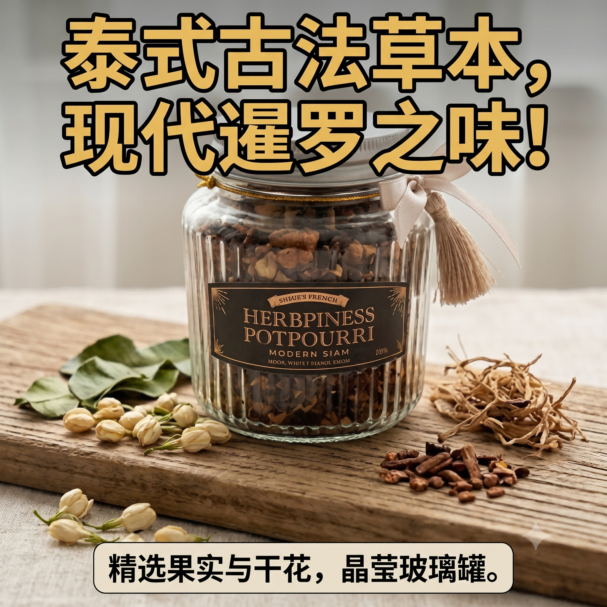 泰国HERBPINESS古法植萃美学草本芳香精油自然干花伴香氛罐