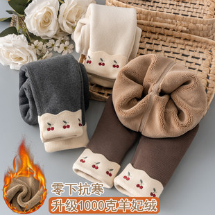 子女宝宝棉裤 女童加绒加厚打底裤 一体绒外穿保暖裤 儿童秋冬款 冬季