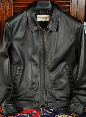 经典永存 真皮皮衣男士短款皮夹克 头层小牛皮翻领简约休闲款外套