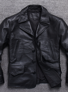 中长款西服头层纯牛皮真皮皮衣男翻领商务休闲大码皮夹克秋冬外套