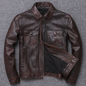 清仓捡漏真皮皮衣男短款 修身 头层牛皮皮衣男水洗做旧翻领秋冬外套