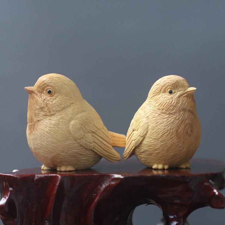 小叶黄杨木雕工艺品精雕小鸟手把文玩礼品车摆件家居吉祥物
