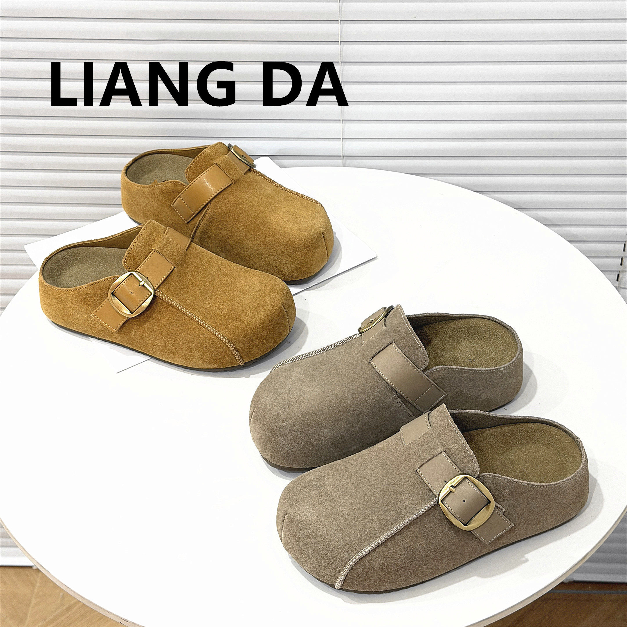 2026春季韩版磨砂真皮平底勃肯鞋百搭休闲厚底内增高软底包头拖鞋,女鞋,包头拖,淘宝优惠券,粉丝福利购,淘宝优惠卷