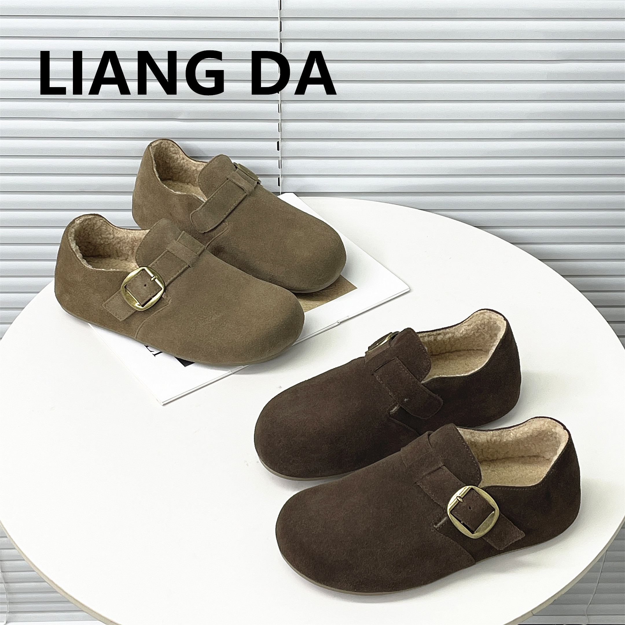 真皮平底勃肯鞋女秋冬韩版加绒保暖内增高棉鞋百搭休闲软底单鞋潮