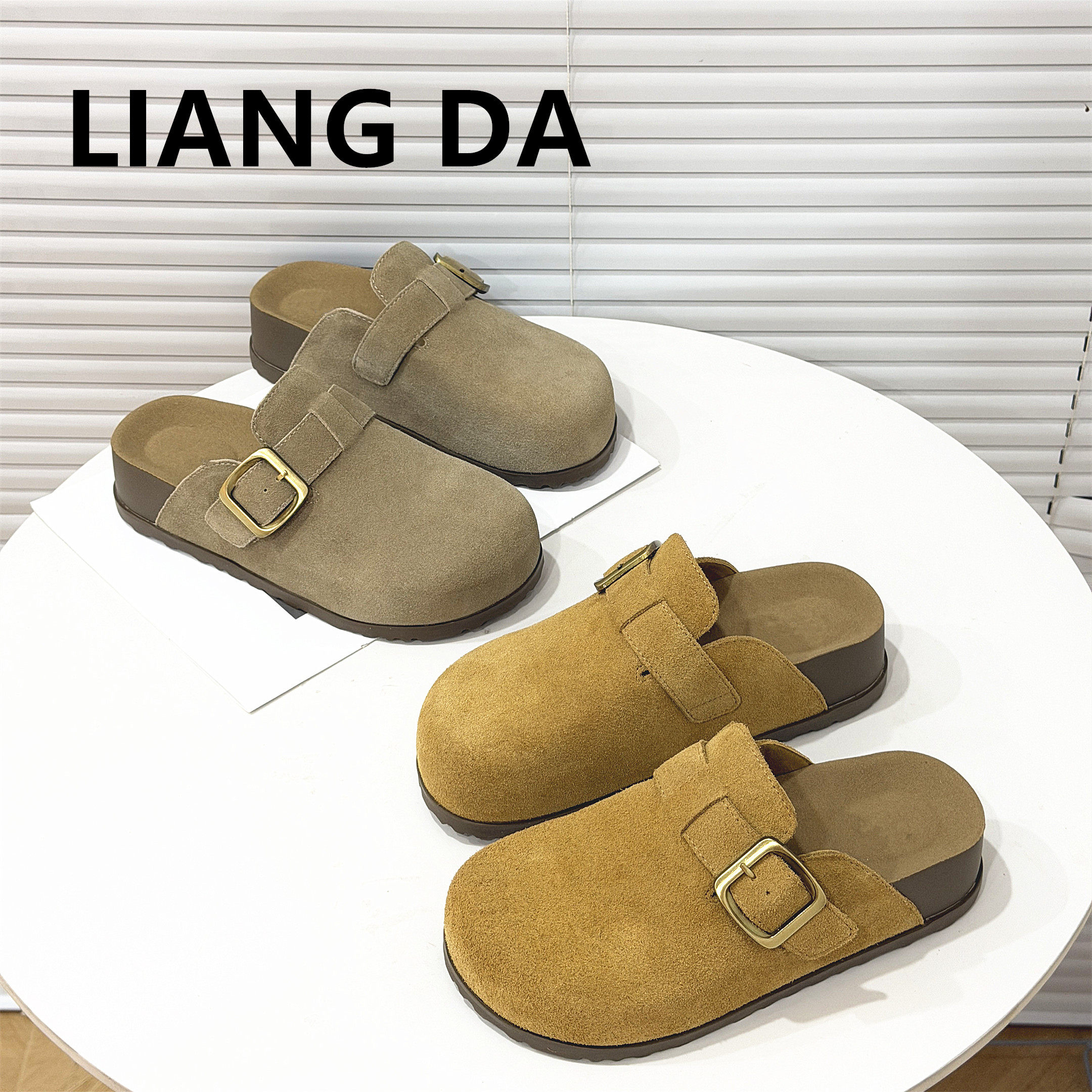 真皮厚底勃肯鞋女2026春季新款韩版时尚皮带扣平底包头拖鞋休闲鞋,女鞋,包头拖,淘宝优惠券,粉丝福利购,淘宝优惠卷