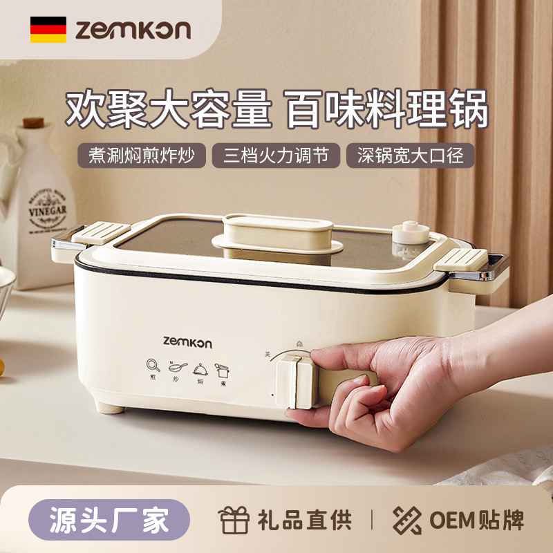 德国Zemkon电火锅3-4人家用大容量不粘多功能煎炒涮焖一体电炒锅