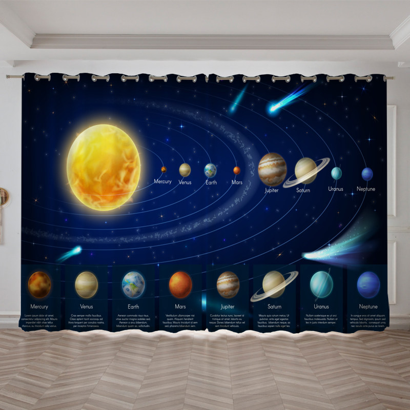 宇宙星空窗帘背景遮光北欧儿童房