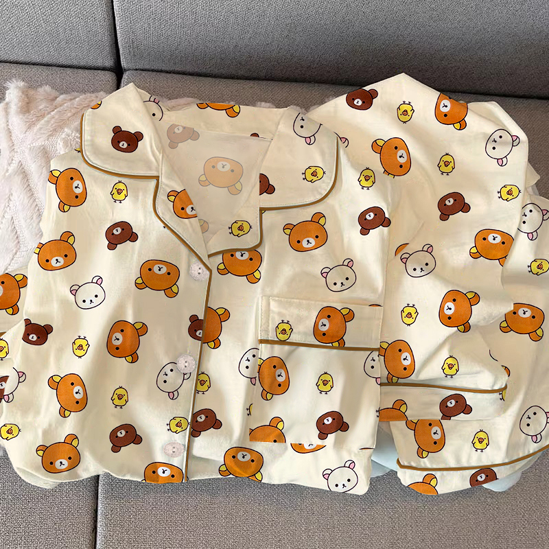 日系爆款轻松熊睡衣女卡通可爱长袖长裤休闲舒适家居服套装可外穿
