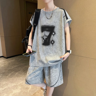 青少年无袖t恤男孩初中学生冰丝背心短裤大童夏装运动服两件套装