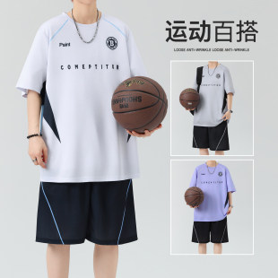 冰丝短袖t恤男孩初中学生篮球服青少年大童夏装速干球衣两件套装