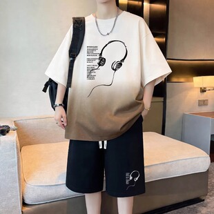 青少年纯棉短袖t恤男2026新款初中高中学生大童夏装半袖两件套装