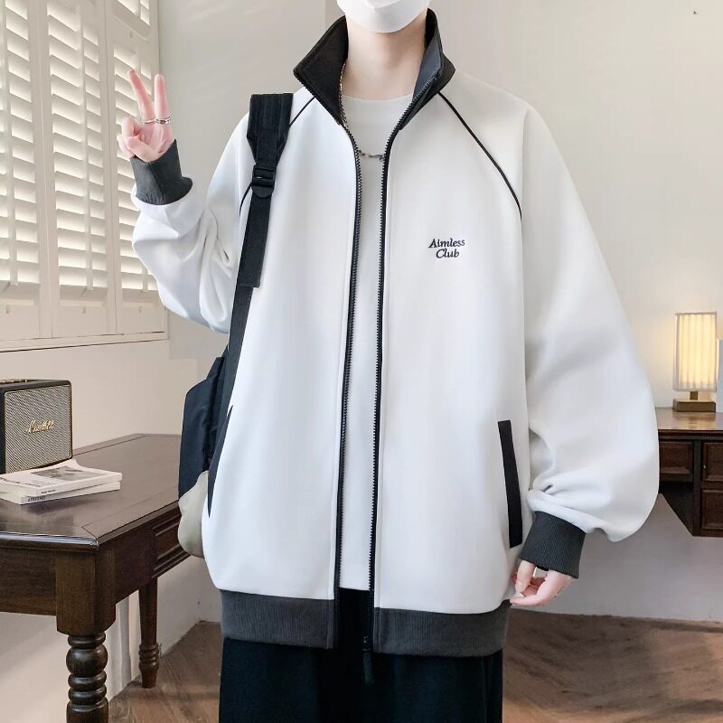 春秋季青少年翻领卫衣开衫男生初中高中学生潮流帅气外套男装褂子