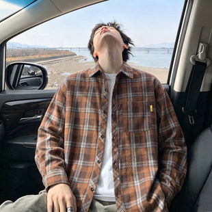 春秋季青少年格子衬衫男初中高中学生长袖衬衣服男生潮流帅气外套
