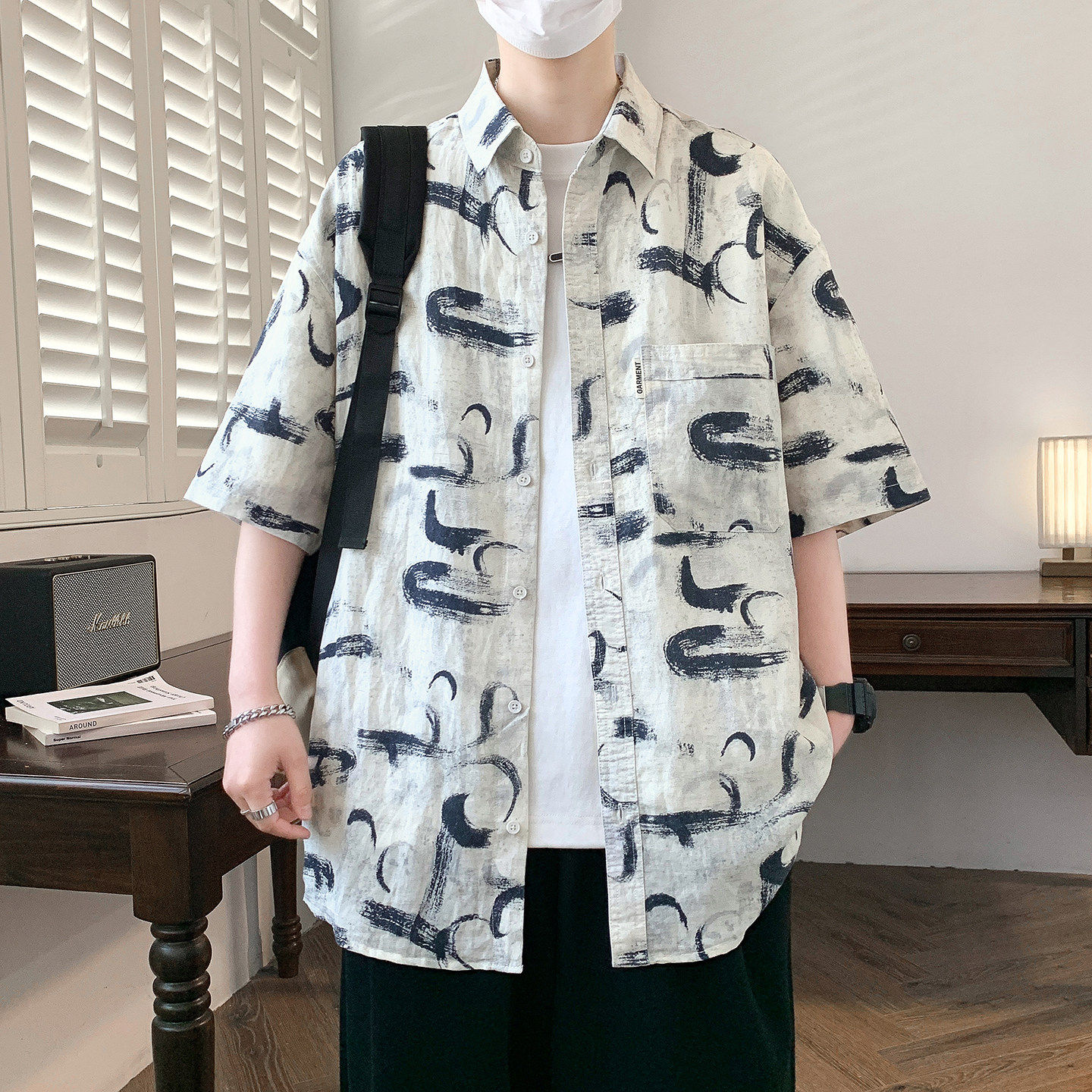 不起球不褪色薄款短袖衬衫外套图片