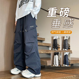 男孩初高中學生寬松休閑褲 青少年春秋季 工裝 長褲 子 大童直筒闊腿褲