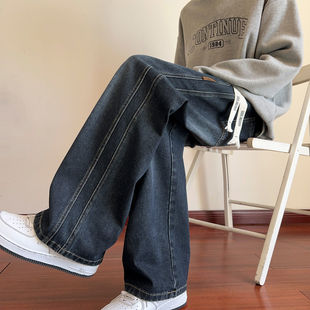 春秋季青少年牛仔裤子男孩初中高中学生帅气大童休闲宽松直筒长裤