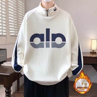 秋冬装半高领卫衣男孩高初中学生加绒加厚青少年胖大童内搭打底衫