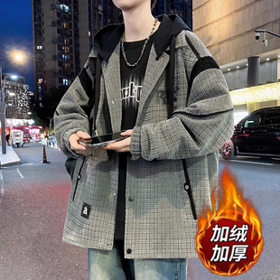 秋冬款加绒加厚外套男孩高中初中学生潮牌夹克青少年大童帅气棉衣