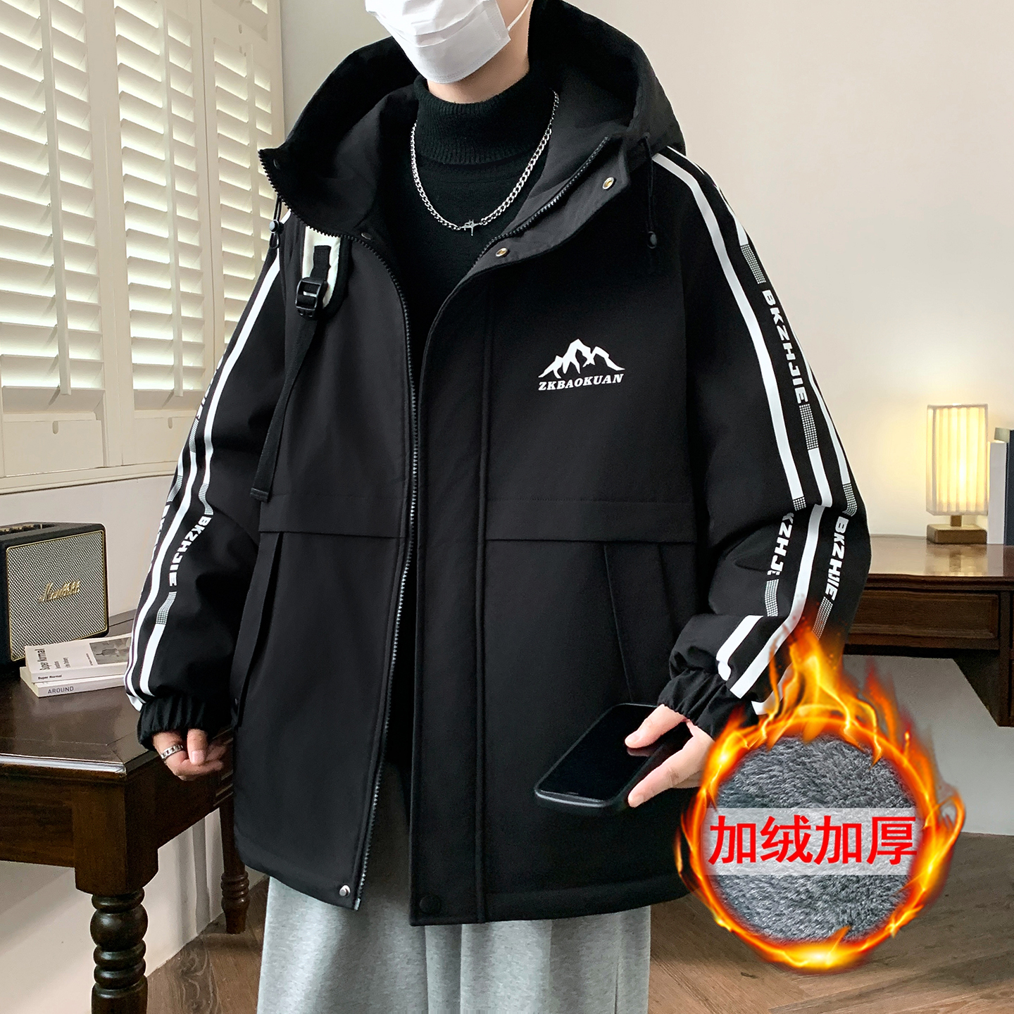 不起球不褪色加绒加厚夹克外套