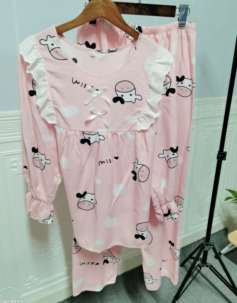 春秋长袖棉绸睡衣女夏季套装韩版公主风可外穿家居服薄款可爱