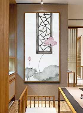 手绘走廊过道工笔画水墨画新中式