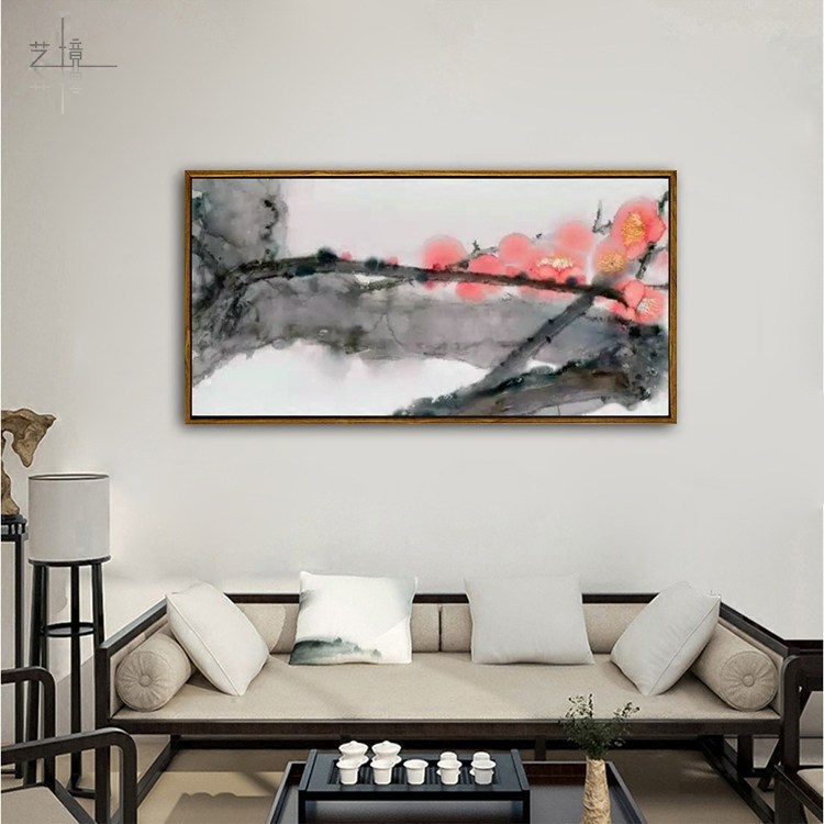 鸿禧中式大写意泼墨水墨画梅花 客厅茶室餐厅装饰画有框挂画 手绘
