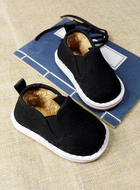 老北京纯手工千层软底鞋宝宝小儿童冬天学步鞋手工黑色家居棉布鞋