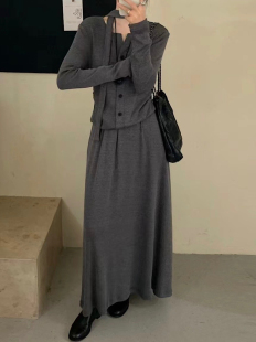 高级混织两件套999飘带小个子女修身 褶皱棉T恤半身裙垂感2024秋季