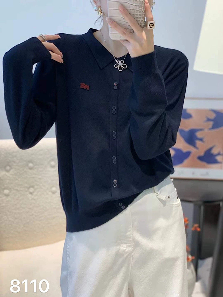 韩系高级柔软细羊毛衣女宽松套头polo领简约针织衫秋季新款8110