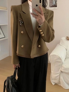 2024秋冬 小个子女短款 欧货高级双面羊绒大衣3601西装 翻领设计修身