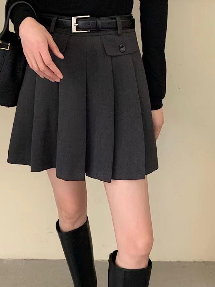韩版西装百褶短裙991高腰侧拉链半身裙短款A字修身安全裤2025春季