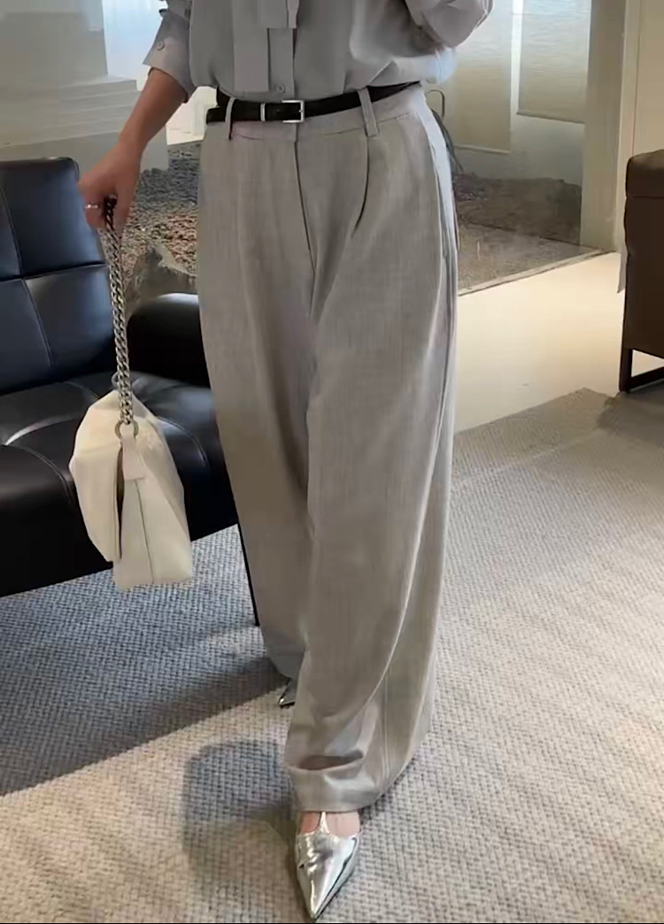 韩版七蜜613高级感百褶直筒西装阔腿长裤女气质显瘦高腰2025春季